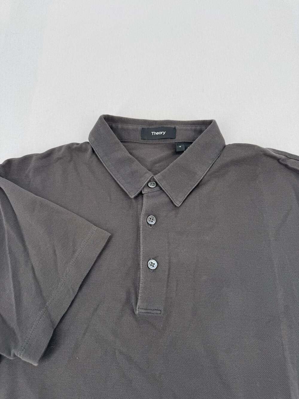 Theory Polo Shirt Size S Dark Gray Cotton Pique Short Sleeve